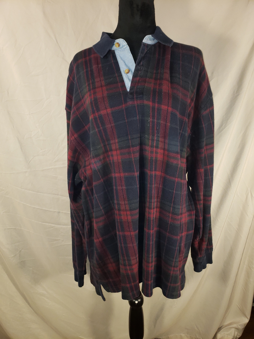 Saddlebred Navy and Burgundy Plaid Rugby Shirt Jacket - XL